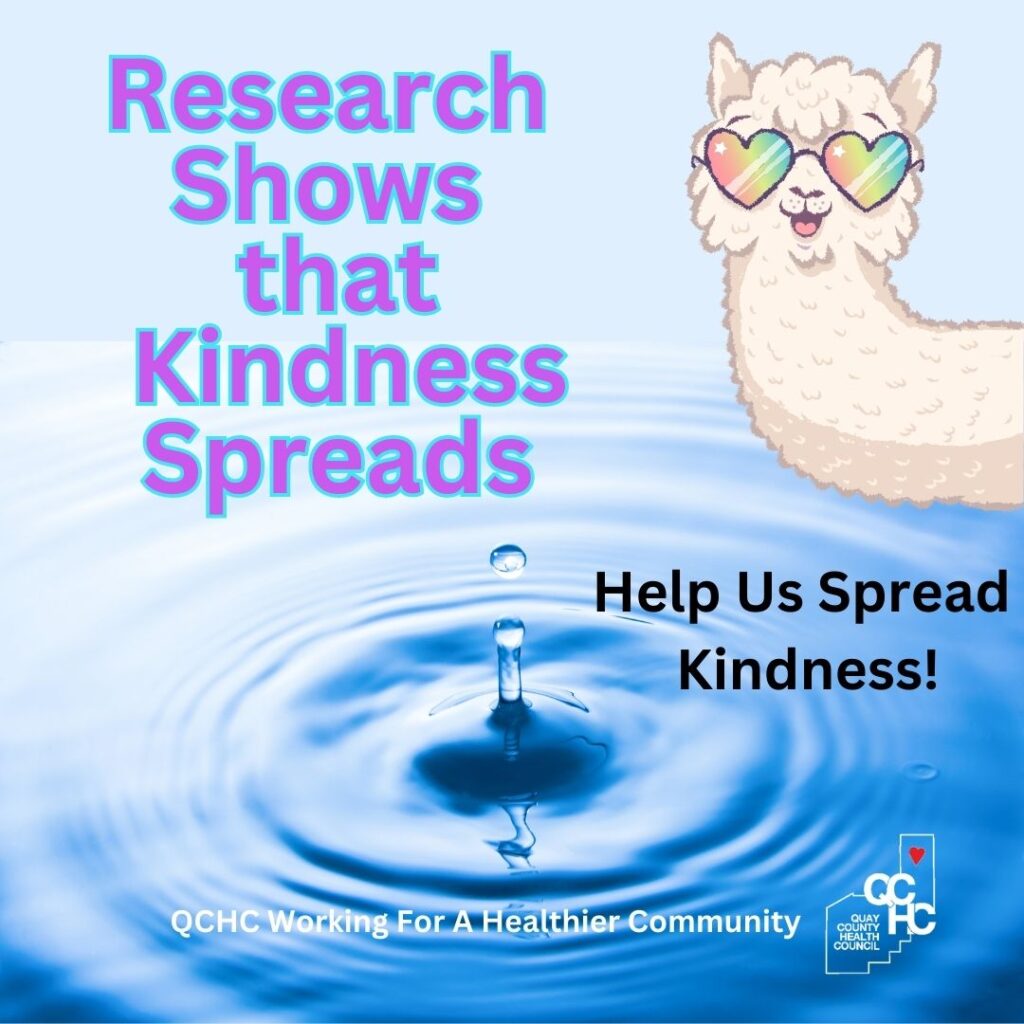 Picture of Social media post with Llama and water drop.  Says Research shows kindness spreads.
