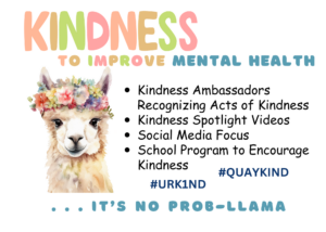 Kindness improves mental health. Llama with a floral wreath on head.