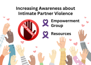 Increasing awareness about intimate partner violence. Hands raised in agreement.