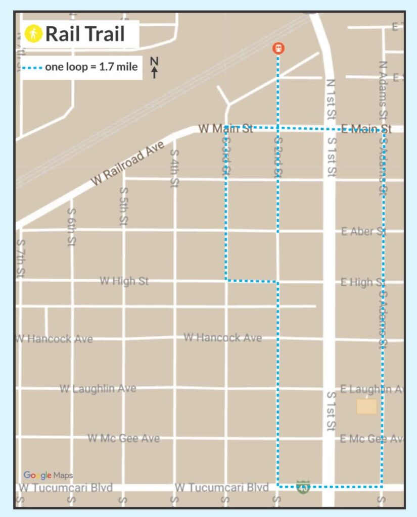 Map of walking route from train depot to route 66